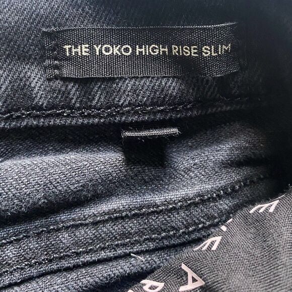 Denim Forum Jeans The Yoko High Rise Slim Button Fly Raw Hem Black Size 27 - Picture 3 of 6